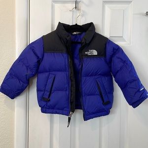 Blue North Face toddler puffer coat, 700 fill